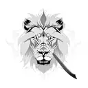 A lion with anime-inspired features lifting a sword tattoo design idea