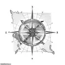 map of Eastern Europe with grid lines a old school compass and a feather tattoo design idea