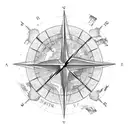 map of Eastern Europe with grid lines a old school compass and a feather tattoo design idea