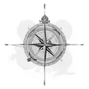 a map of western Europe with grid lines a compass and a feather tattoo design idea