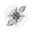 a map of western Europe with grid lines a compass and a feather tattoo design idea