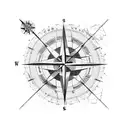 a map of western Europe with grid lines a compass and a feather tattoo design idea