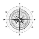 a map of western Europe with grid lines a compass and a feather tattoo design idea