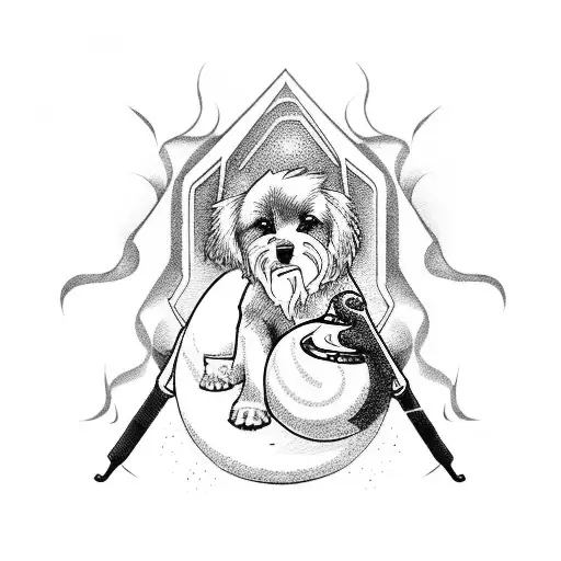 A pack of dogs playing curling with a DC Comics twist tattoo design idea