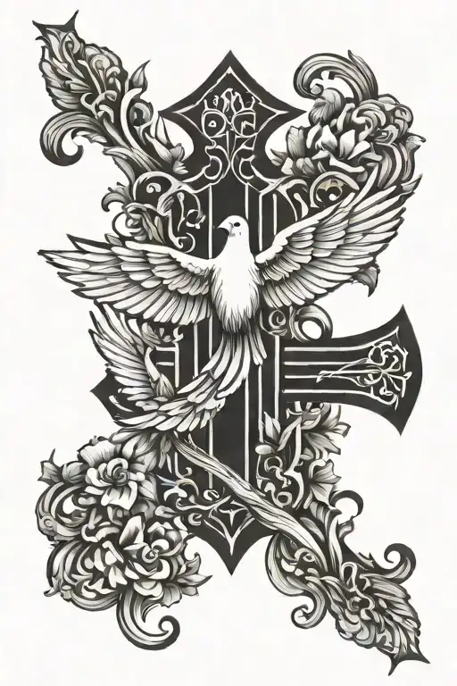 cross with dove wing tatto design tattoo design idea