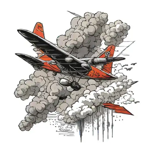 Red Arrow Airplane flying with a wolf howling in the smoke coming from the back of the plane tattoo design idea