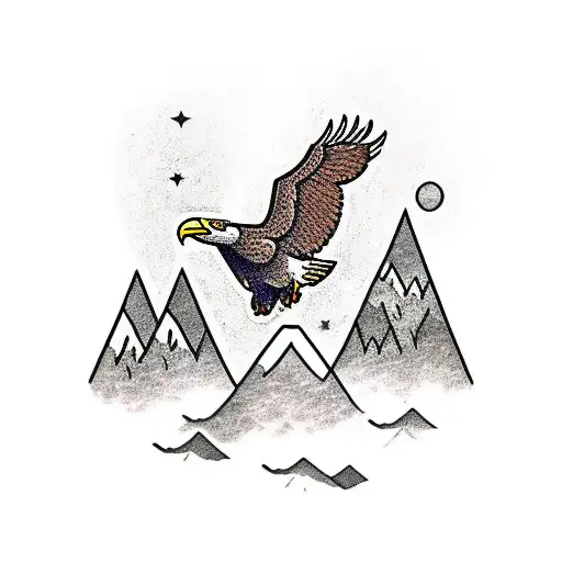 mountains with eagle flying above them tattoo design idea