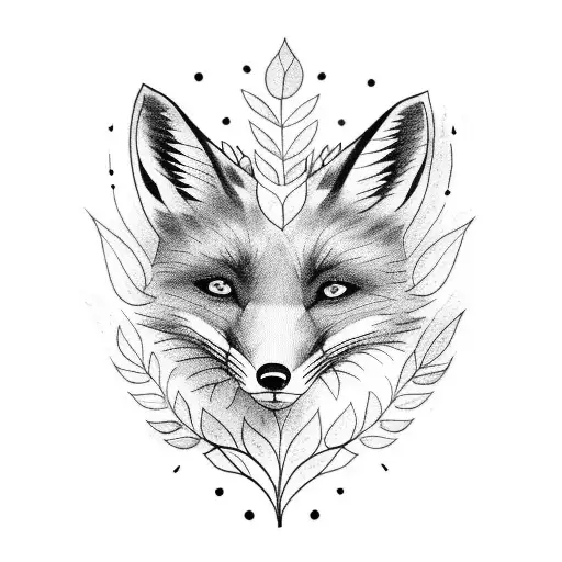 A fox with flowers and leafs, some dark leafs  tattoo design idea