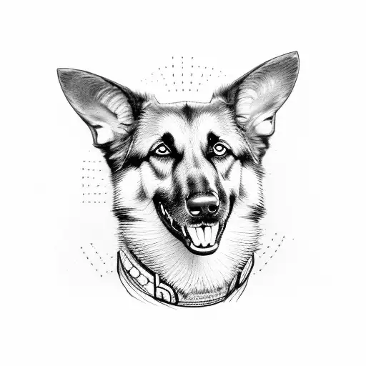 german shepherd blowing happiness and love to a family  tattoo design idea