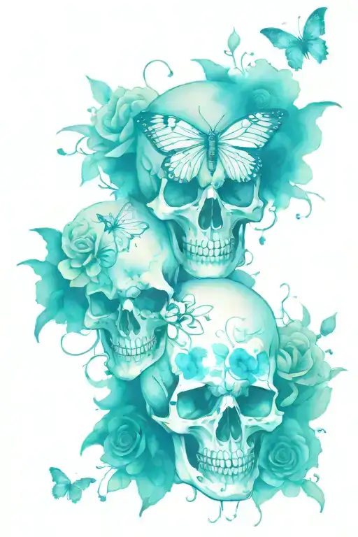 skulls and stargazer lilys with roses and butterflies with the saying "and if you die i wanna die with you" tattoo design idea