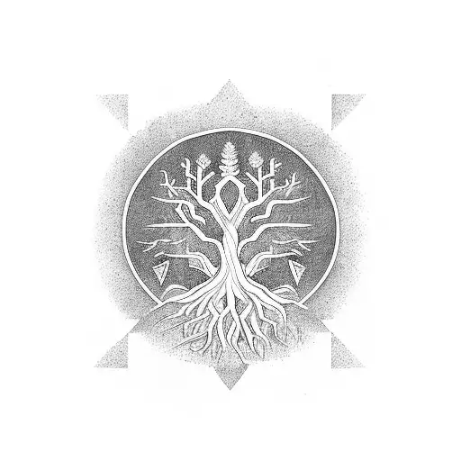  tree of life inside chevron arrows tattoo design idea