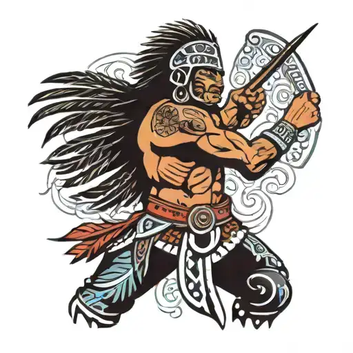 taino indian warrior battling tattoo design idea
