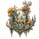 Deer and forest  tattoo design idea