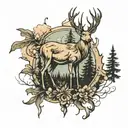 Deer and forest  tattoo design idea