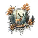 Deer and forest  tattoo design idea
