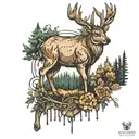 Deer and forest  tattoo design idea