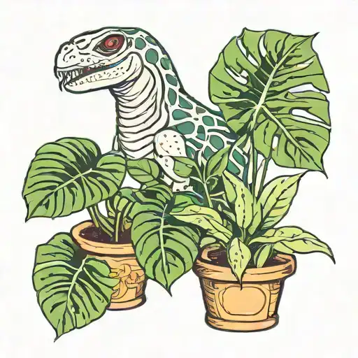 alien watering monstera and snake plants  tattoo design idea