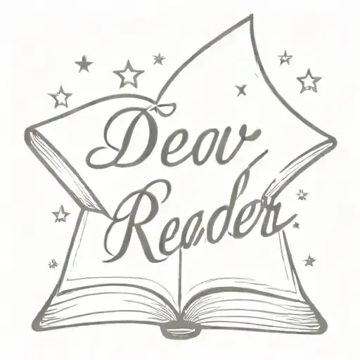 open book pages with word "dear reader" and stars tattoo design idea
