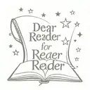 open book pages with word "dear reader" and stars tattoo design idea