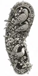 Aztec snake wrapped, doves flying, crows flying, wildflowers , pine trees tattoo design idea