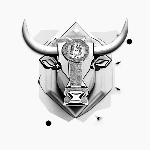Realistic Bull with Bitcoin on forehead tattoo design idea