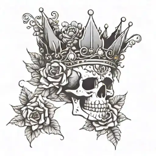 dead savage goth queen crown surrounded by bold flowers tattoo design idea