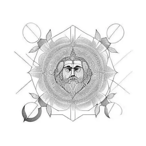 A tattoo design inspired by stoicism philosophy, incorporating symbols and quotes related to the philosophy tattoo design idea