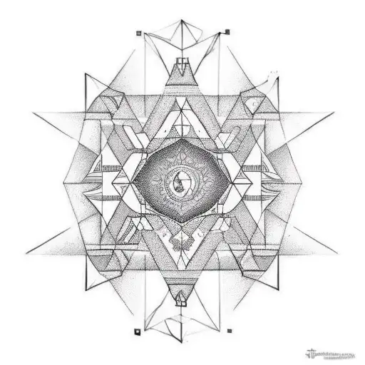 A geometric tattoo design inspired by stoicism philosophy, incorporating symbols and quotes related to the philosophy tattoo design idea
