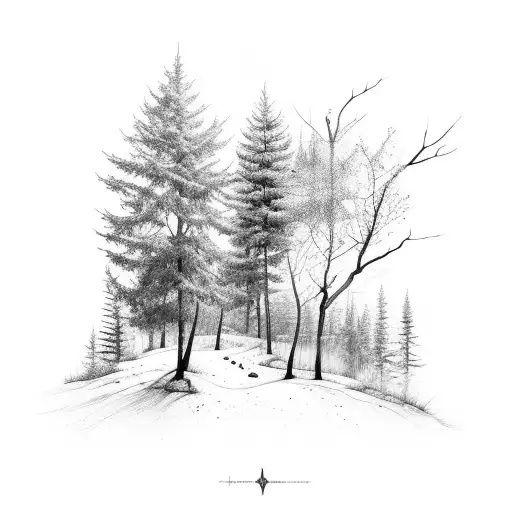 Forest with creek  tattoo design idea