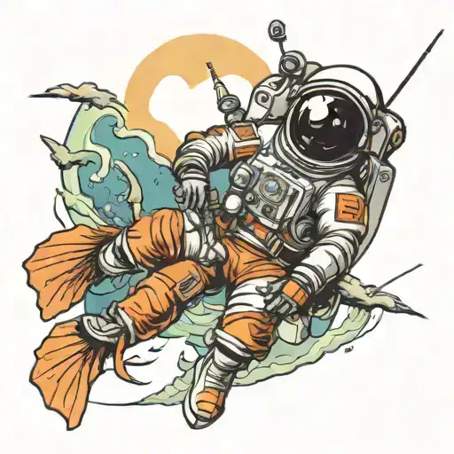 astronaut fishing fr of crescent moon tattoo design idea