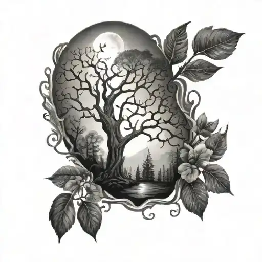 Darkforest and moonlight tattoo design idea