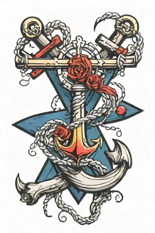 anchor and cruxifix tattoo design idea