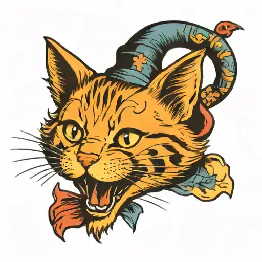 my ginger cat with an open mouth and a smile like Einstein tattoo design idea