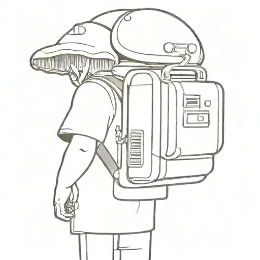 mushroom person wearing radio backpack electronics tattoo design idea