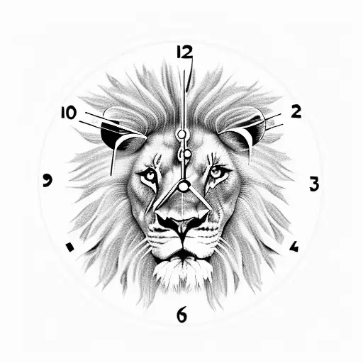 lion clock bird tattoo design idea