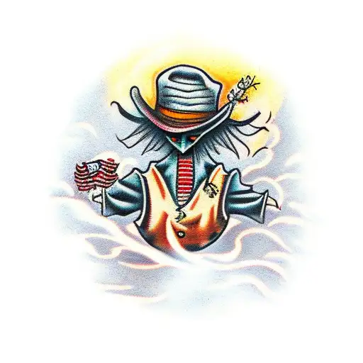 Scarecrow in feild thats on fire  tattoo design idea