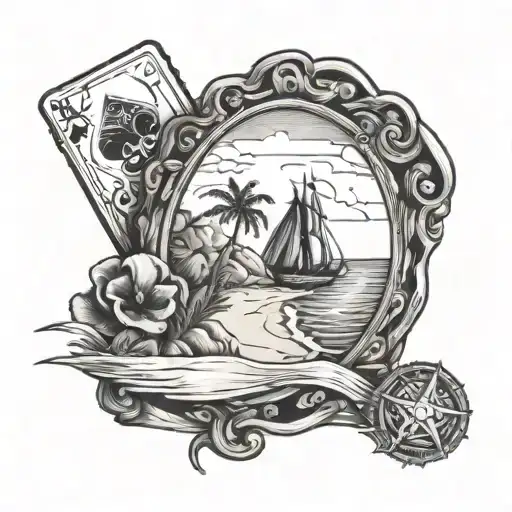 A blackjack hand with beach scenery in the background tattoo design idea