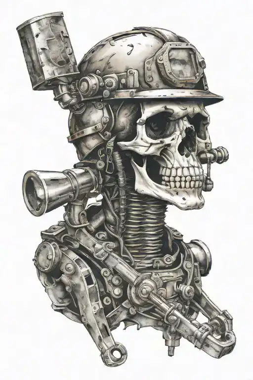 A skull with a realistic miner helmet tattoo design idea