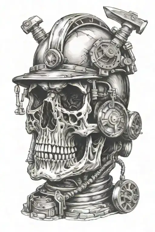 A skull with a miner helmet tattoo design idea