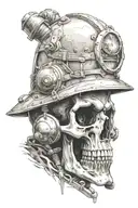 A skull with a realistic miner helmet tattoo design idea