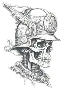 A skull with a realistic miner helmet tattoo design idea