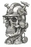 A skull with a miner helmet tattoo design idea