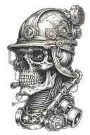 A skull with a miner helmet tattoo design idea