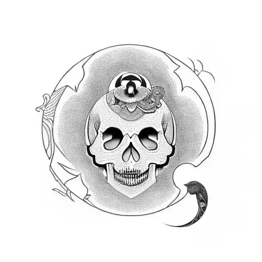yin yang with los meurtos skull and dog tattoo design idea