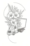 18-wheeler with flower bouquet tattoo design idea