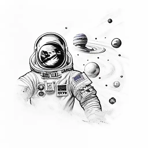 A sleeve from shoulder to hand of an astronaught on a space walk with his line almost broken from the space station tattoo design idea