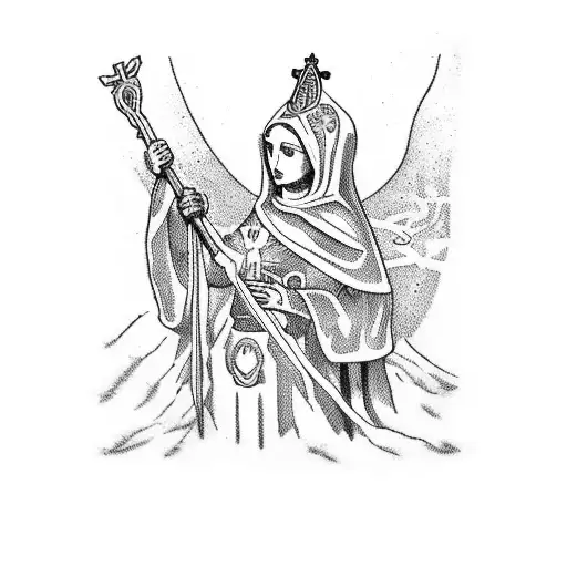 carte de tarot avec la vierge marie en train de prier les main au ciel  tattoo design idea