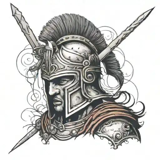 Roman warrior, spear, helmet  tattoo design idea