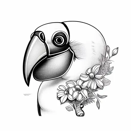 Toucan with flowers and big beak tattoo design idea