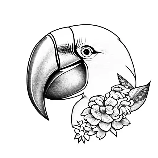 Toucan with flowers and big beak tattoo design idea